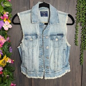 🌼3/$30🌼Just USA Denim Sleeveless Vest with Frayed Edges Size Small